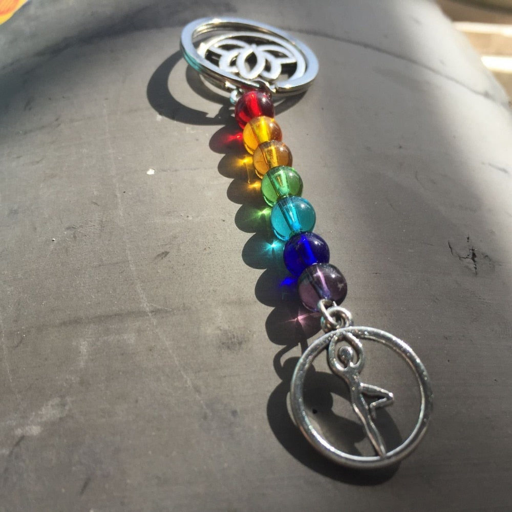 Multicolor Yoga Healing Natural Stone 7 Chakra Keychain
