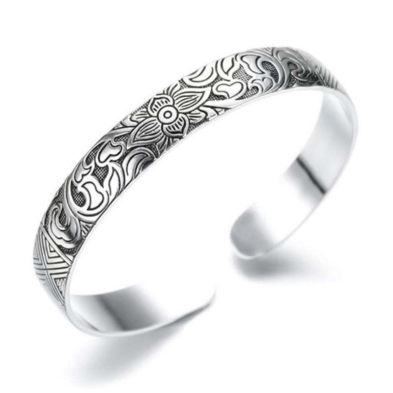 925 sterling silver Jewelry Lotus retro silver leaf black bracelet