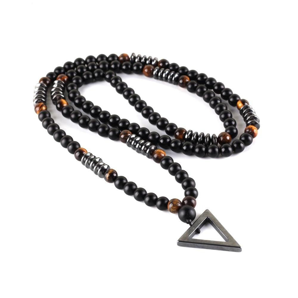 Men's Black Hematite Triangle Pendants Necklace
