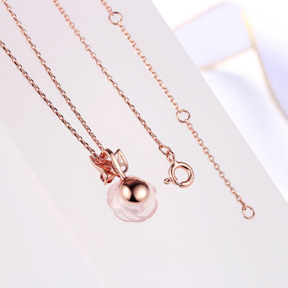 Rose Flower Natural Gemstone Rose Quartz Necklace