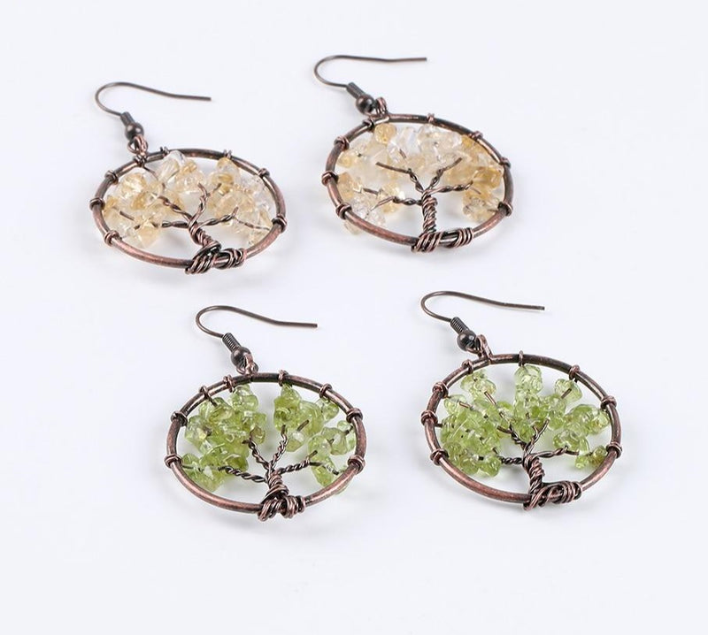 Dangle Round Tree of Life Ear Drop Natural Earrings