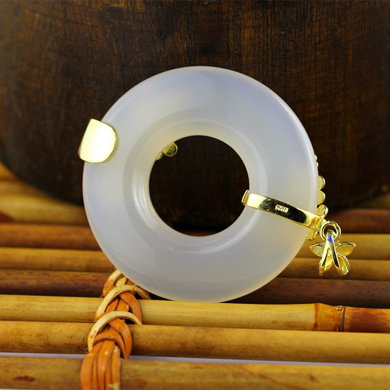 Round Gemstone White Jade Pendant