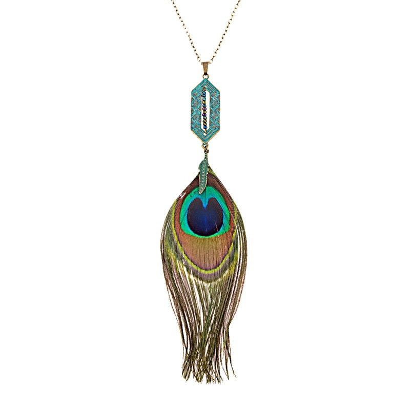 Bohemia Peacock Feather Pendant Necklaces