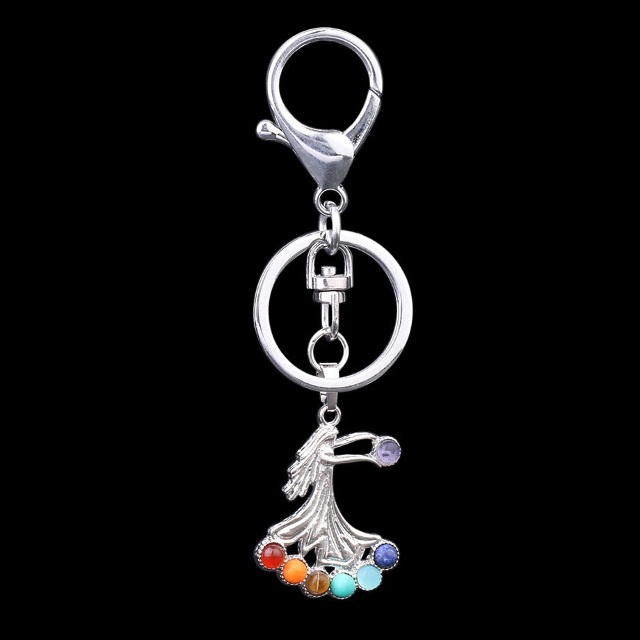 Reiki 7 Chakra Stones Keychain Tree of Life