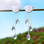 Cloud Long Crystal Gems Tassel Drop Earrings