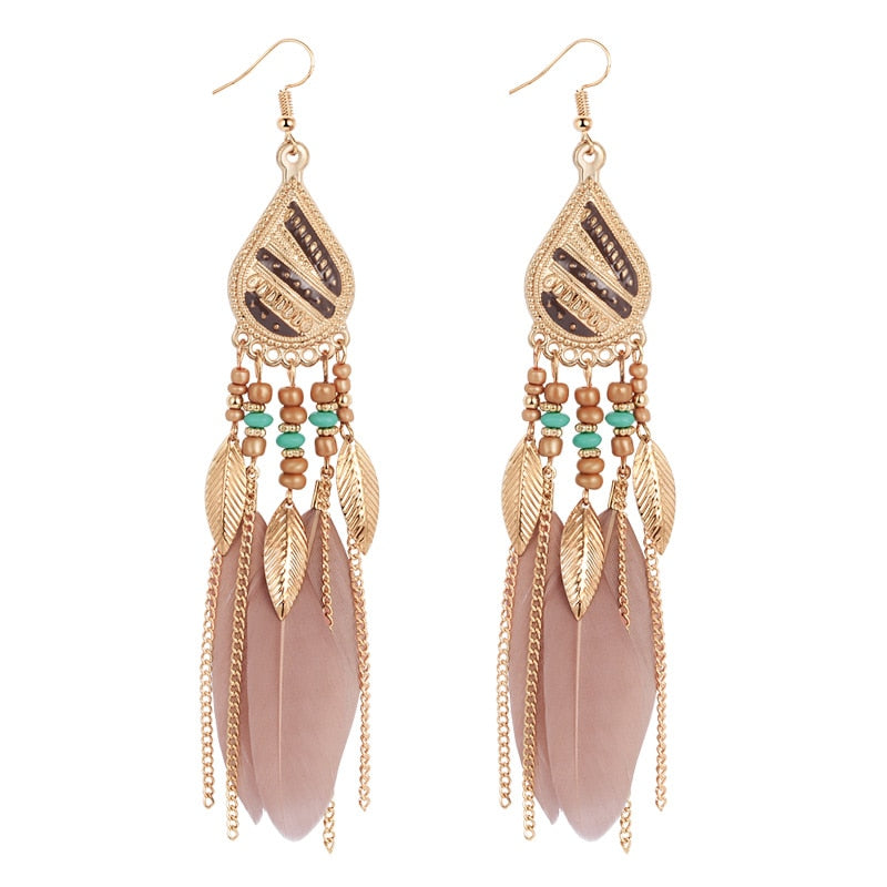 Feather Style Ethnic Boho Big Dangle Earring