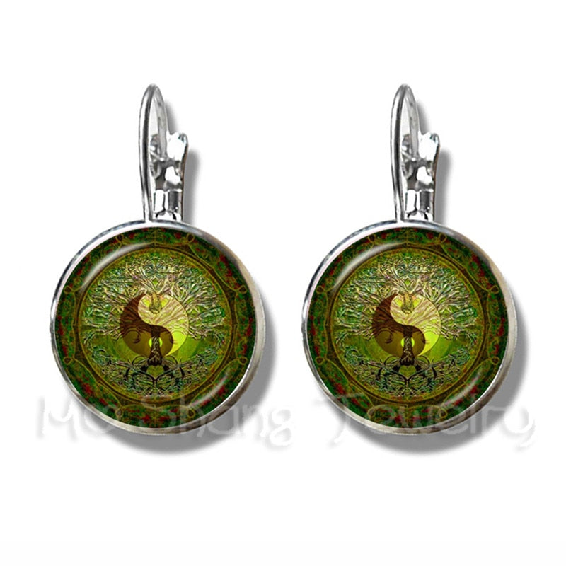 Tree of Life Glass Time Gem Earrings