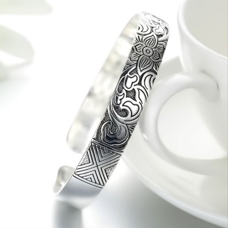 925 sterling silver Jewelry Lotus retro silver leaf black bracelet
