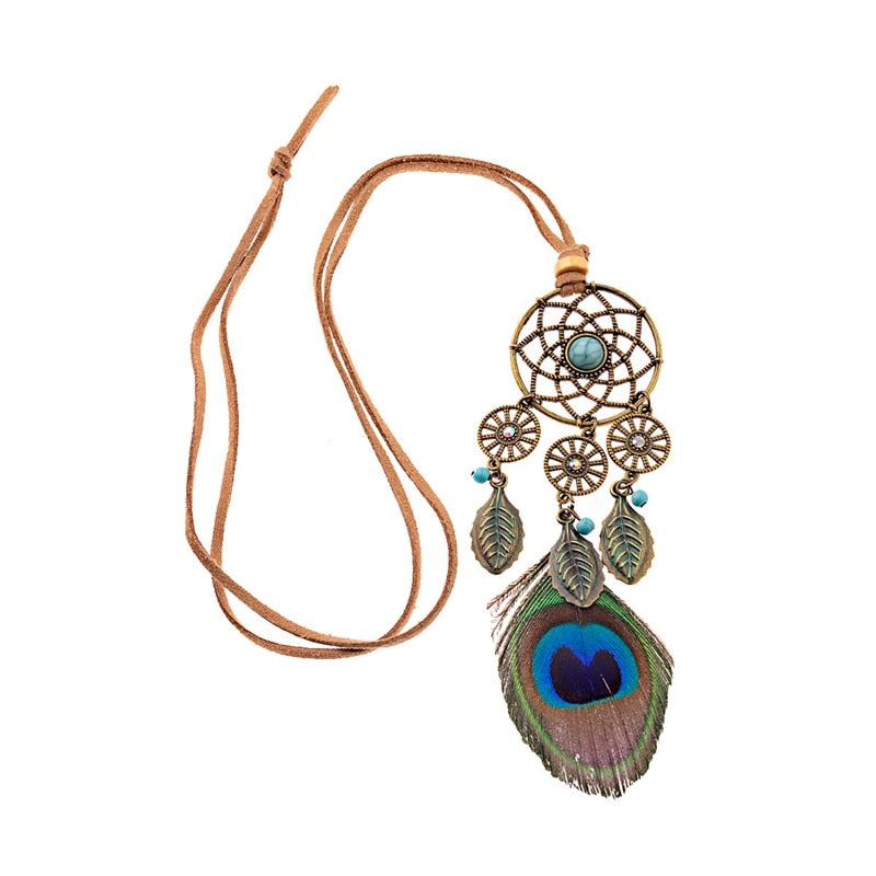 Bohemia Peacock Feather Pendant Necklaces