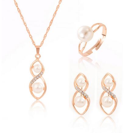 bridal gold color necklace earrings Ring