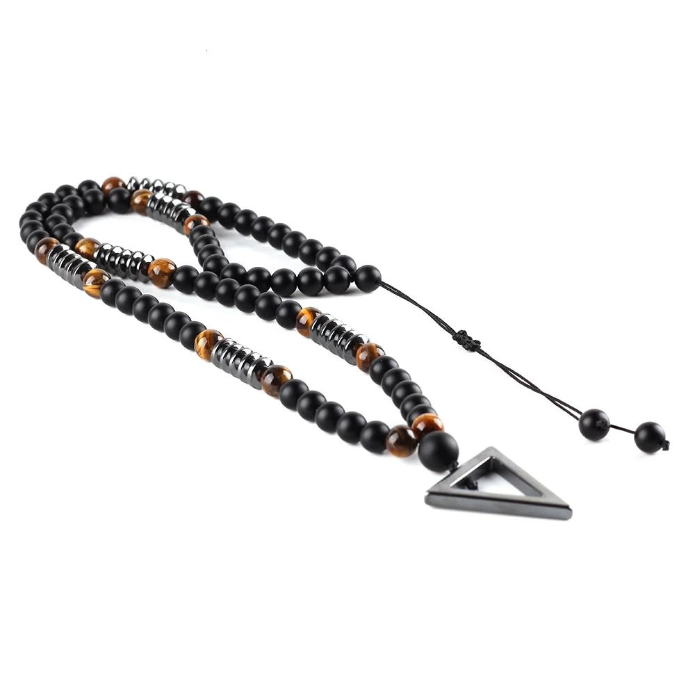 Men's Black Hematite Triangle Pendants Necklace