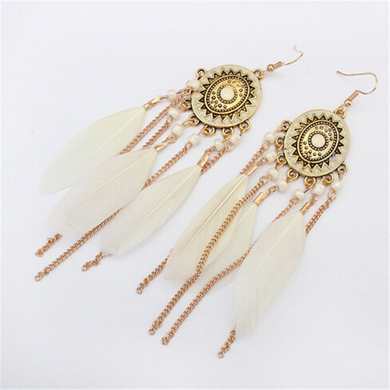 Feather Style Ethnic Boho Big Dangle Earring