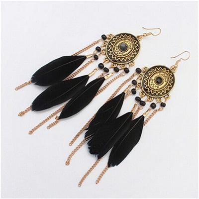 Feather Style Ethnic Boho Big Dangle Earring