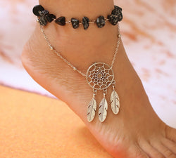 Natural Stone Chip Two Layer Shell Pearl Foot Ankle Bracelet