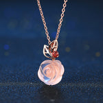Rose Flower Natural Gemstone Rose Quartz Necklace