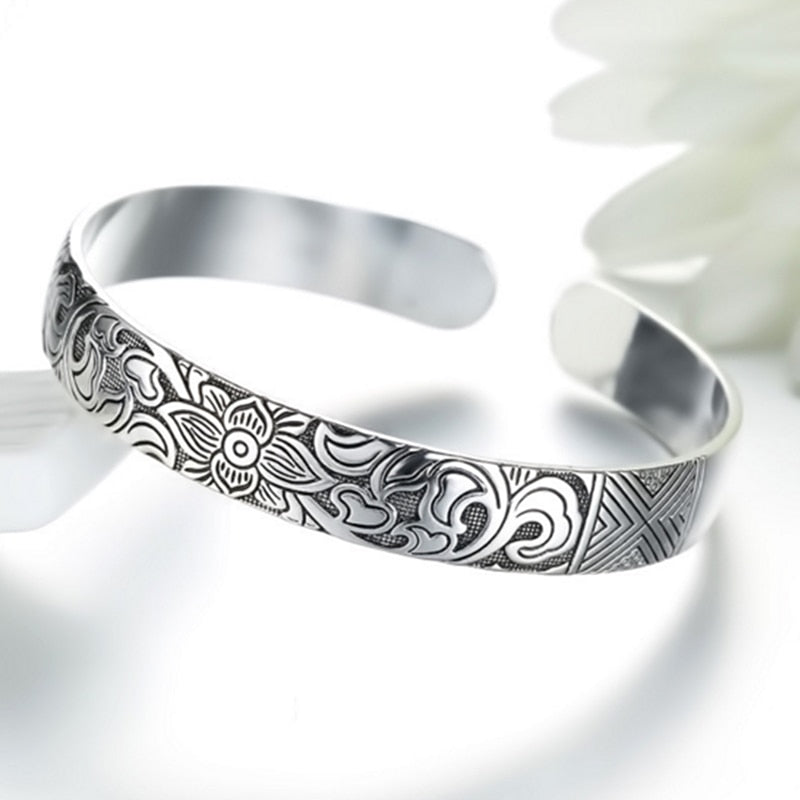 925 sterling silver Jewelry Lotus retro silver leaf black bracelet