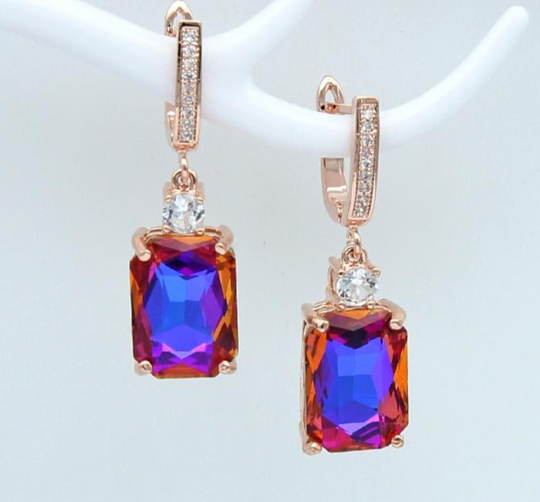 Crystal 585 Rose Gold Dangle Earrings