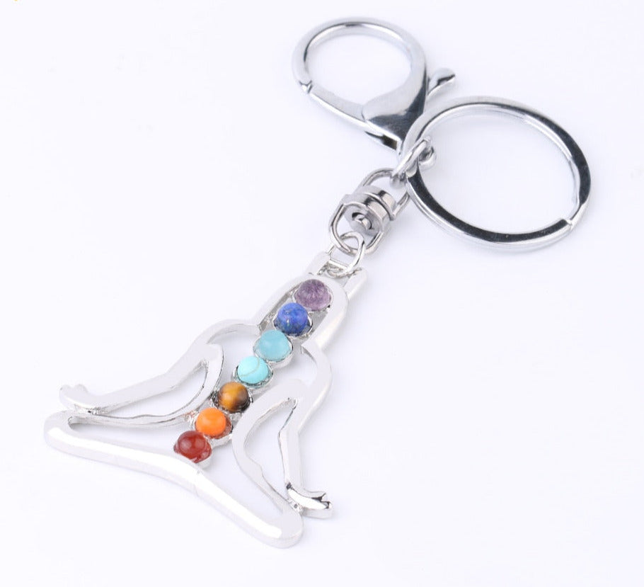 Reiki 7 Chakra Stones Keychain Tree of Life