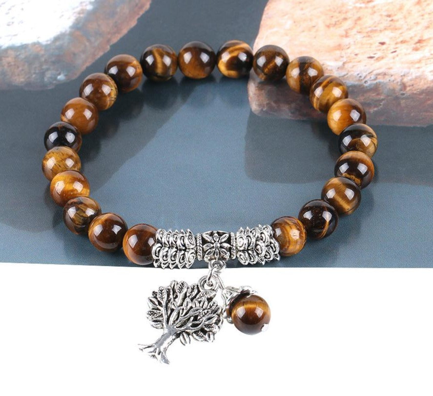 Natural Tiger Eye Gem Stone Reiki Healing Energy Mala Yoga Beads Bracelets