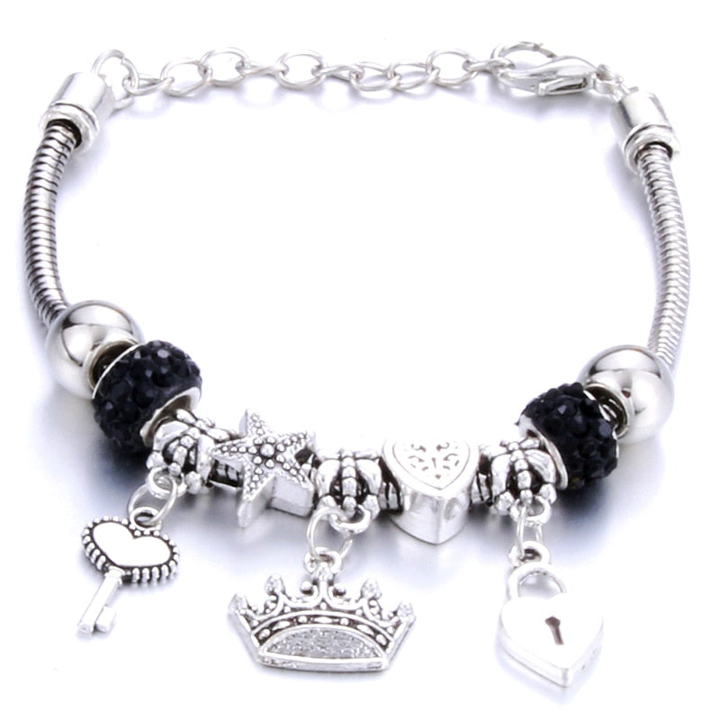 Antique Original Crown key lock Shape 6 colors Charm Bracelets