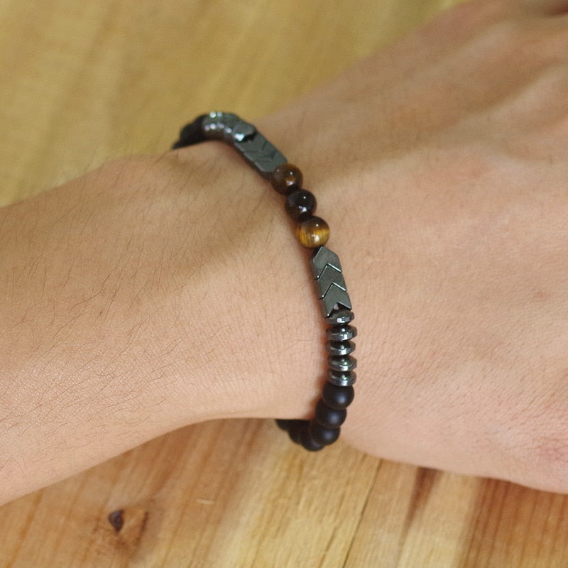 Tiger Eye Beads Strand Bracelet Arrow Hematite Stone Bracelet