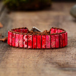 Tube Natural Stone Beaded Single Leather Wrap 