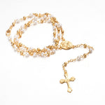 Rosary Necklace Jesus Christ Cross Pendant Necklaces Alloy Bead Long Chain Mens Women
