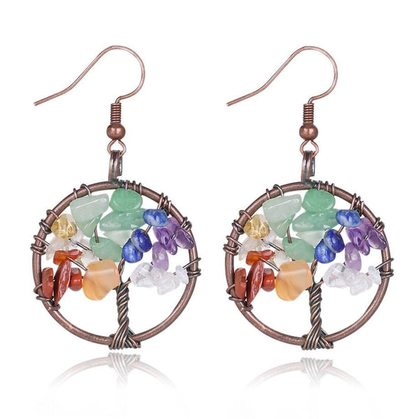 Dangle Round Tree of Life Ear Drop Natural Earrings