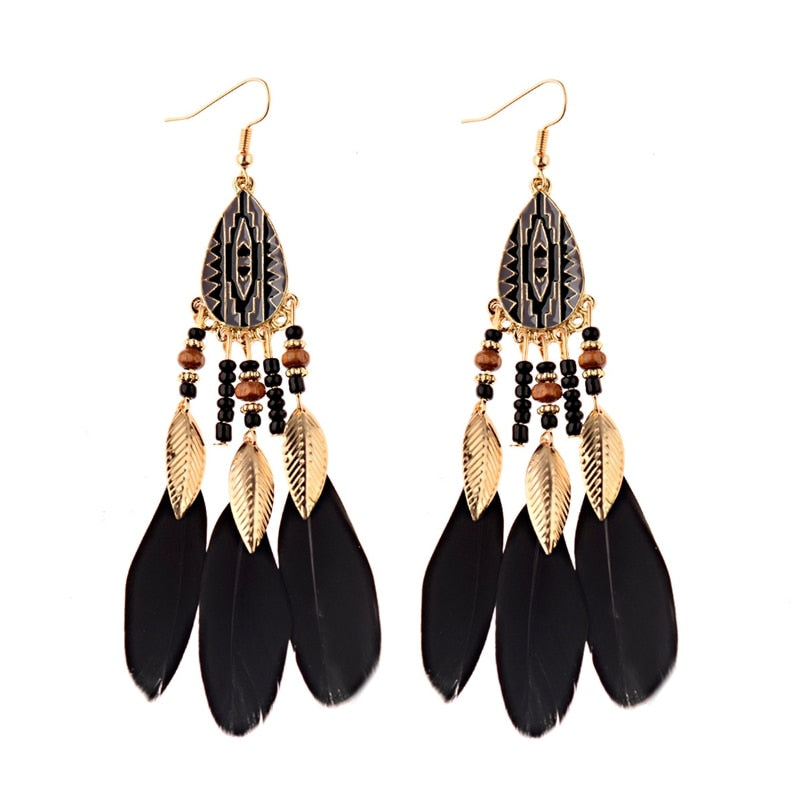 Bohemian Feather Tassel Earrings