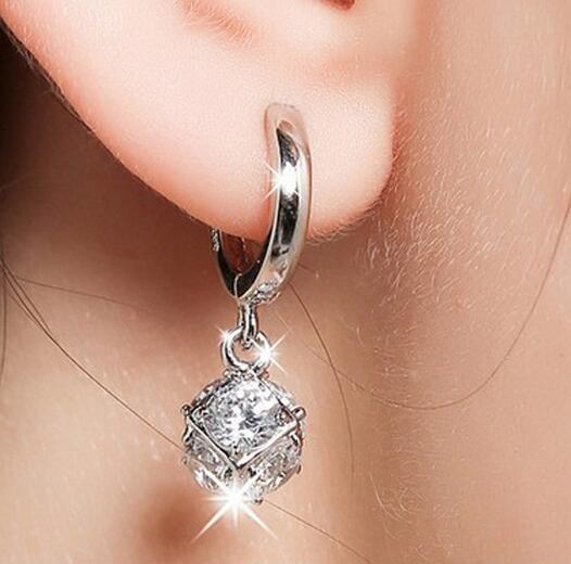 925 Sterling-silver-jewelry Crystal Ball AAA CZ Stud Earrings