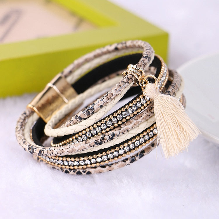 Leather Bracelet Charm Pearls Bracelets & Bangles