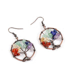 Dangle Round Tree of Life Ear Drop Natural Earrings