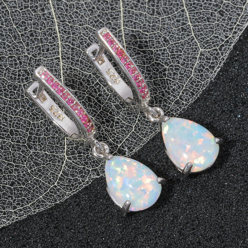 Water Drop Opal Dangle Silver Plated Mystery Stone EarringsWater Drop Opal Dangle Silver Plated Mystery Stone Earrings