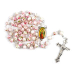 Catholic Rosary Small Size Round Blue Glass Beads Virgin Mary Jesus Necklace Women