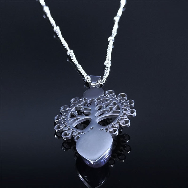 Bohemia Tree of Life Stainless Steel Purple Crystal Necklace
