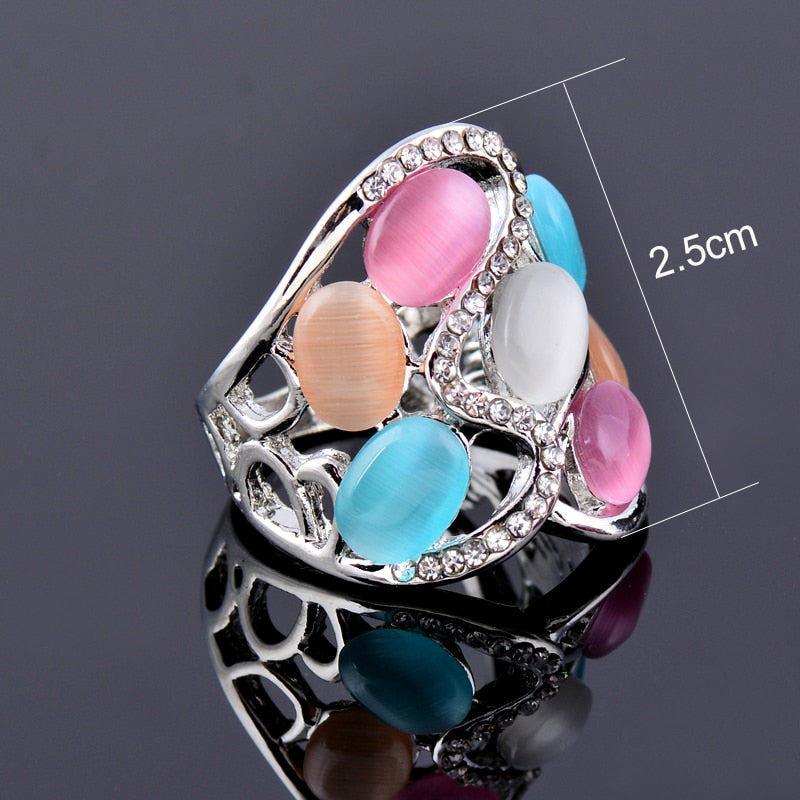 Luxury Hollow Multicolor Opal Stone Rings