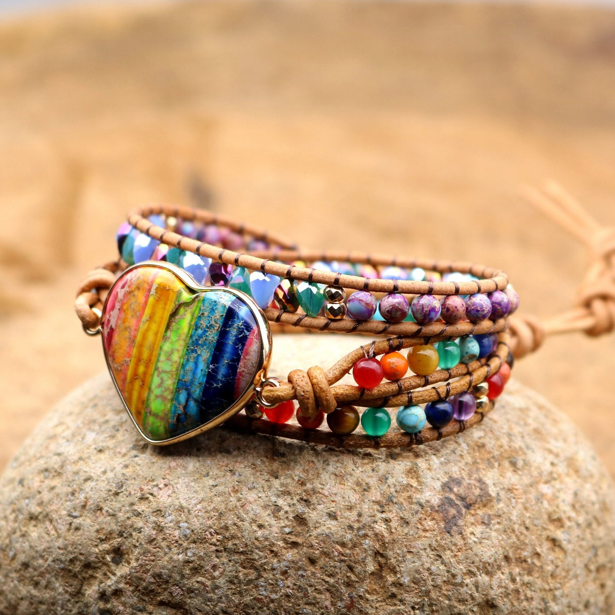 Seven Chakra Heart Stones Women Yoga Bracelets