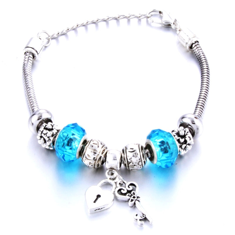 Antique Original Crown key lock Shape 6 colors Charm Bracelets
