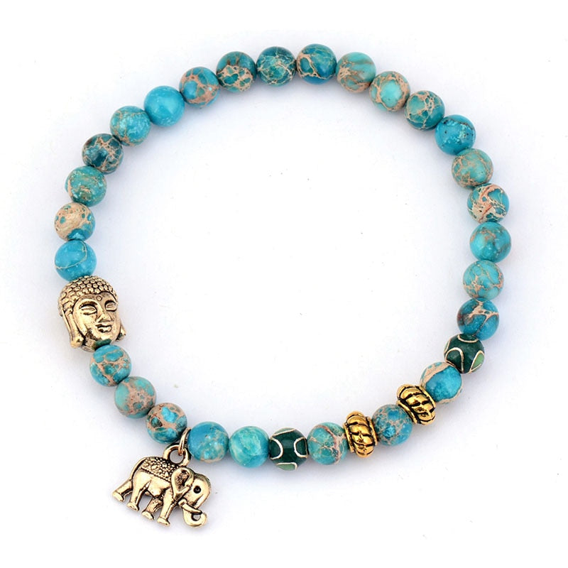 Natural Stone Buddha and Elephant Bead Tibetan Bracelets