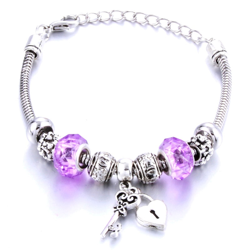 Antique Original Crown key lock Shape 6 colors Charm Bracelets