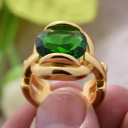 Silver Plated Exaggerated Big Green Crystal Ring