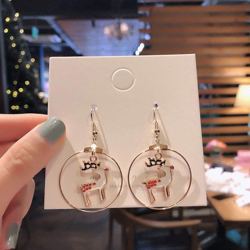 Circle Round Heart Deer Elk Pendant Earrings