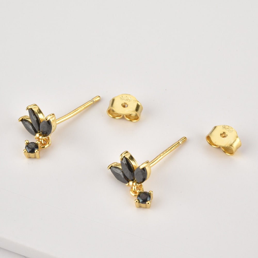Three Zircon Purple Stud Earring