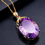 Amethyst Color Oval Crystal Pendant Necklace