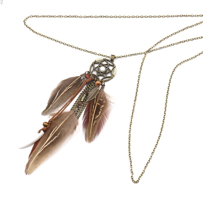 Feather Pendant Dreamcatcher Necklace