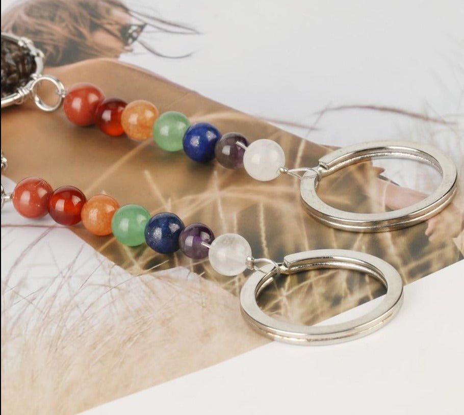 Natural Stone 7 Chakra Reiki Tree of Life Keychain