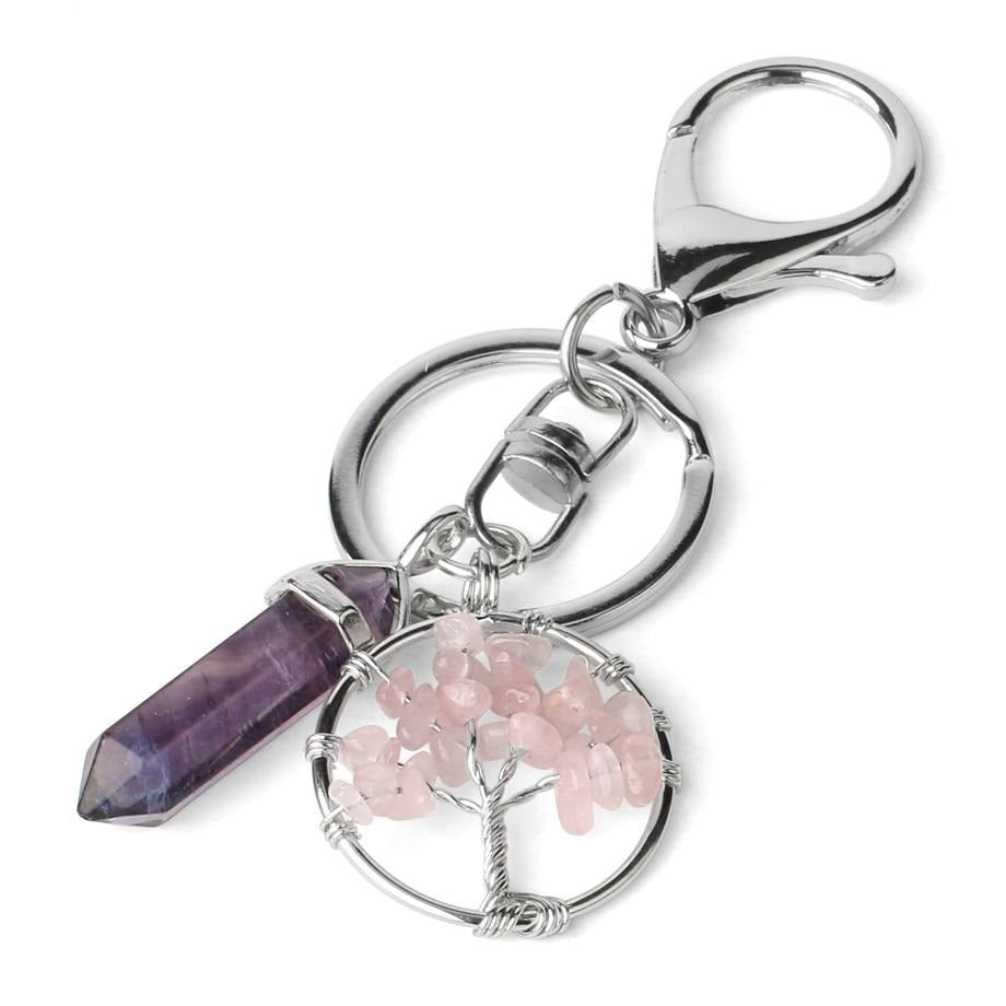 Natural Stone Fluorite Tree of Life Pendants Keychain