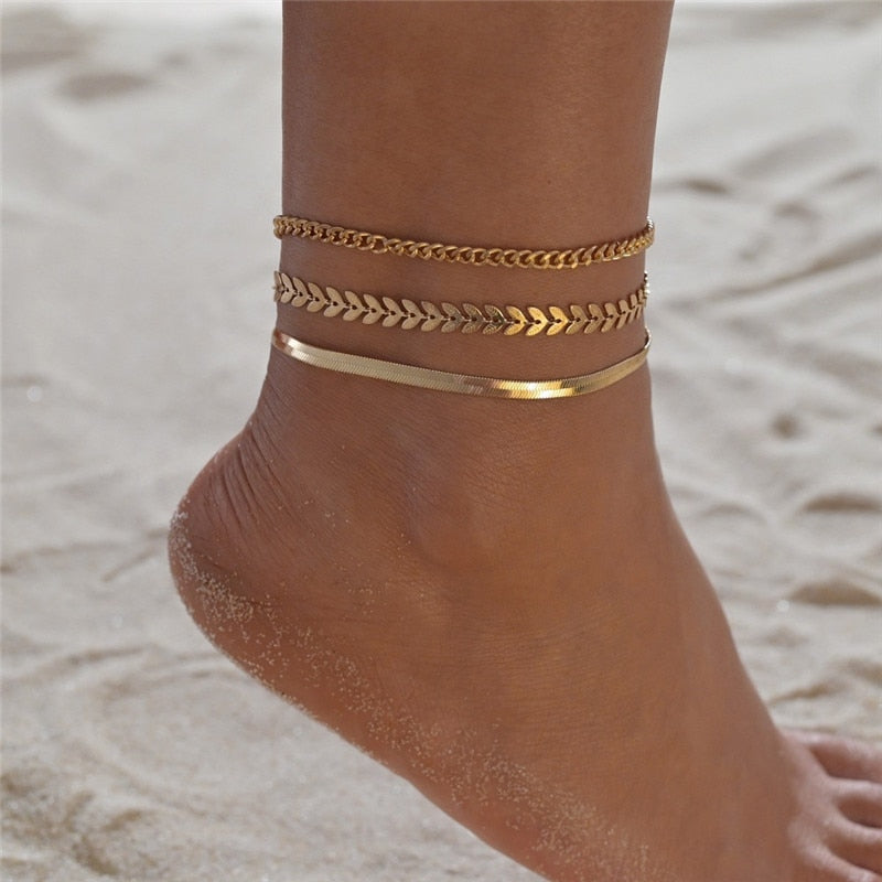 3Pcs Set Vintage Boho Anklets For Women 