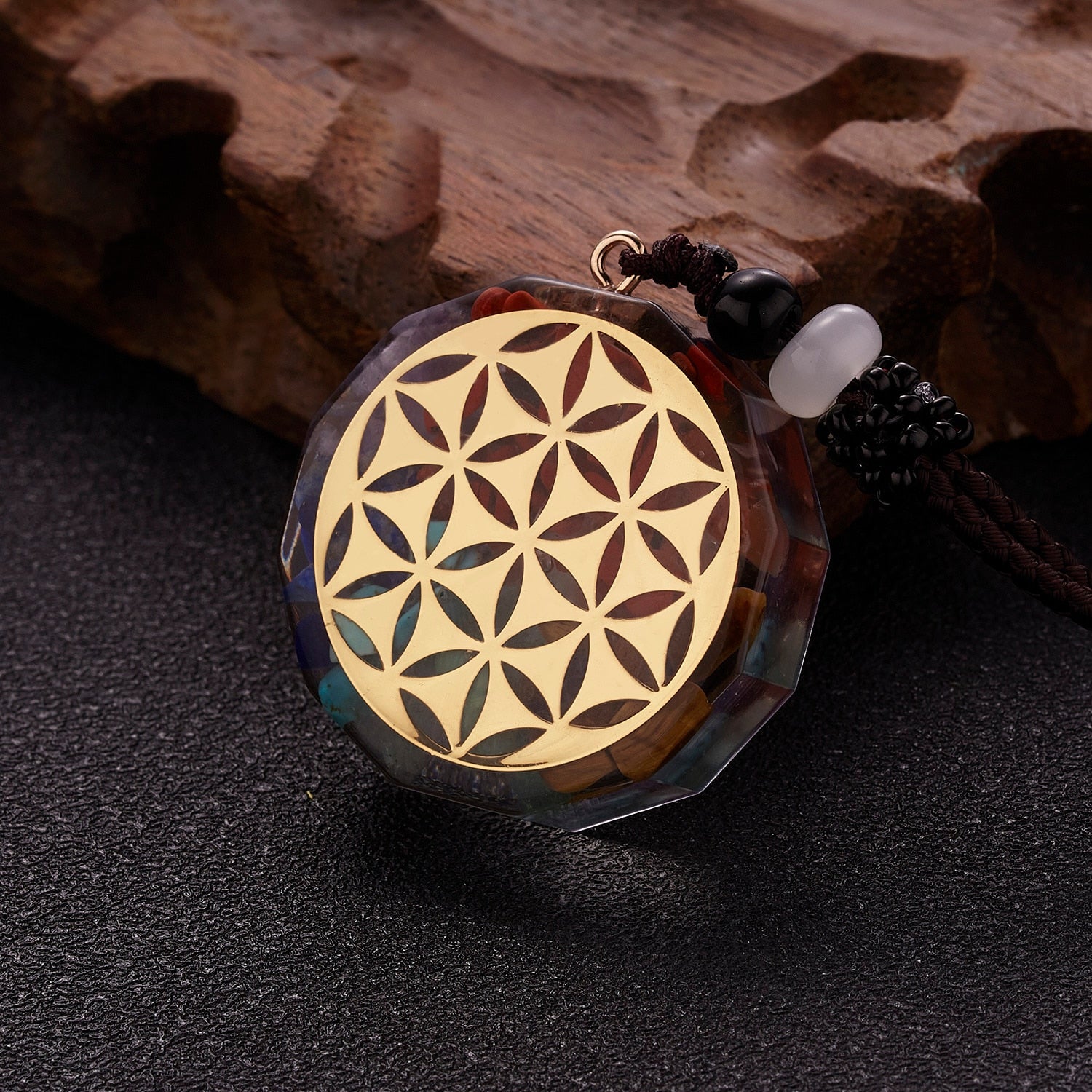 Geometric Pattern Chakras Orgonite Natural Stone Pendant