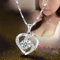 Crystal CZ Heart Pendant Choker Necklace